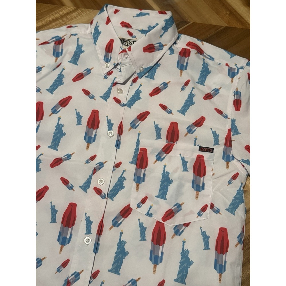 RSVLTS Shirt Men Small Bomb Pop Dare Mighty Things Button Up Statue of Liberty